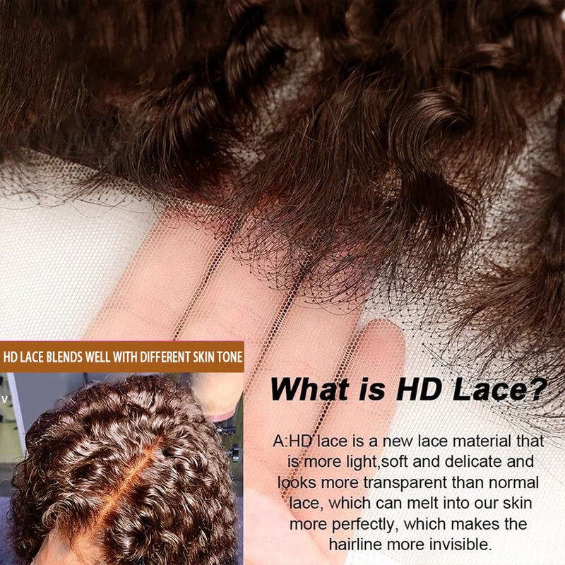 Pelucas frontales de encaje rizado marrón Chocolate para mujer, cabello humano de onda profunda de color, encaje HD de 13x4, prearrancado con cabello de bebé de 22 pulgadas