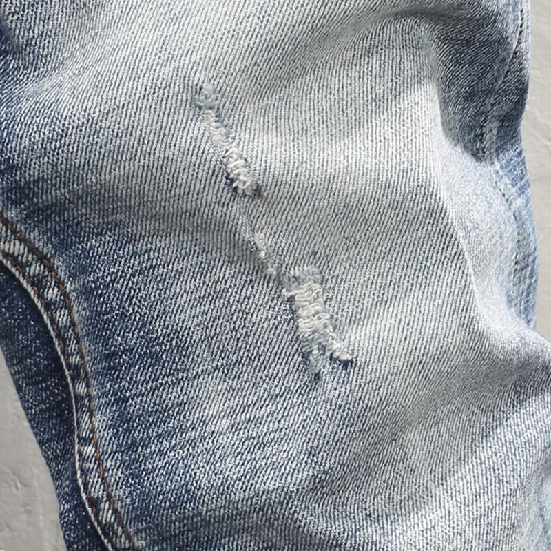 Italiaanse Stijl Mode Mannen Jeans Hoge Kwaliteit Retro Gewassen Blauw Elastische Slim Fit Gescheurde Jeans Heren Vintage Designer Denim Broek