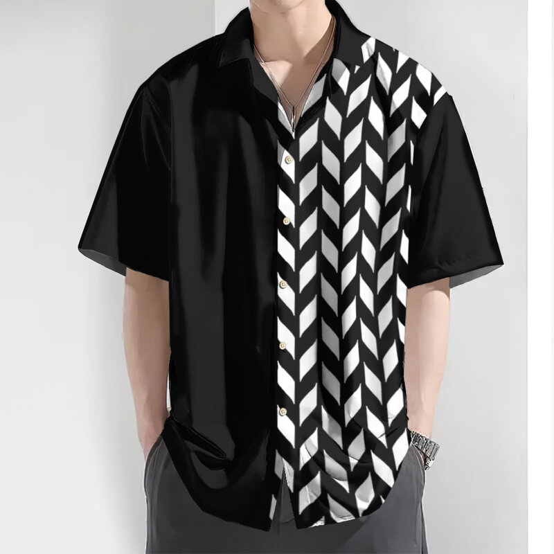 3d Striped Print Men's Shirt Summer Casual Short Sleeve Tops Loose Oversized Hawaiian Shirts For Men Quick Dry Man Clothing 2024