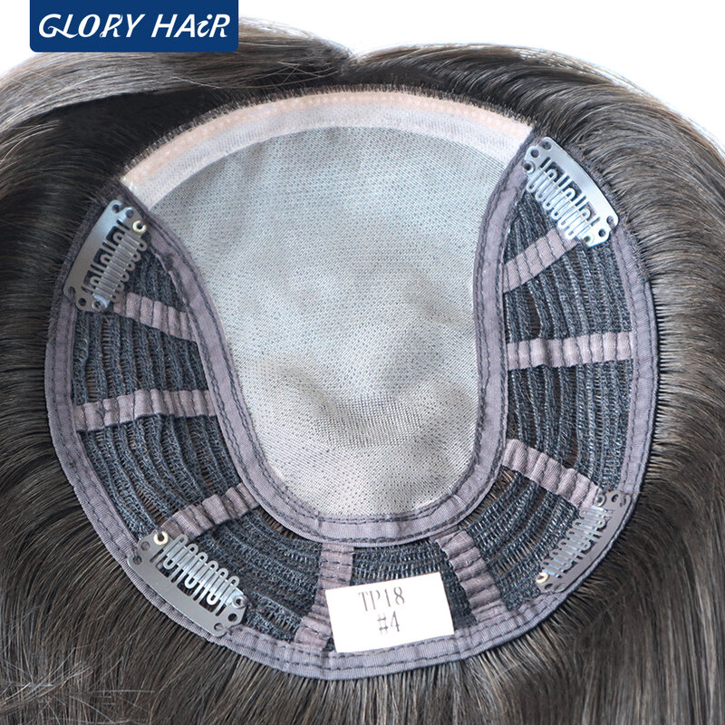 Gloryhair-Topper de cheveux humains Remy chinois pour femme, toupet naturel droit, 3 pinces à cheveux, TP18, 14 pouces