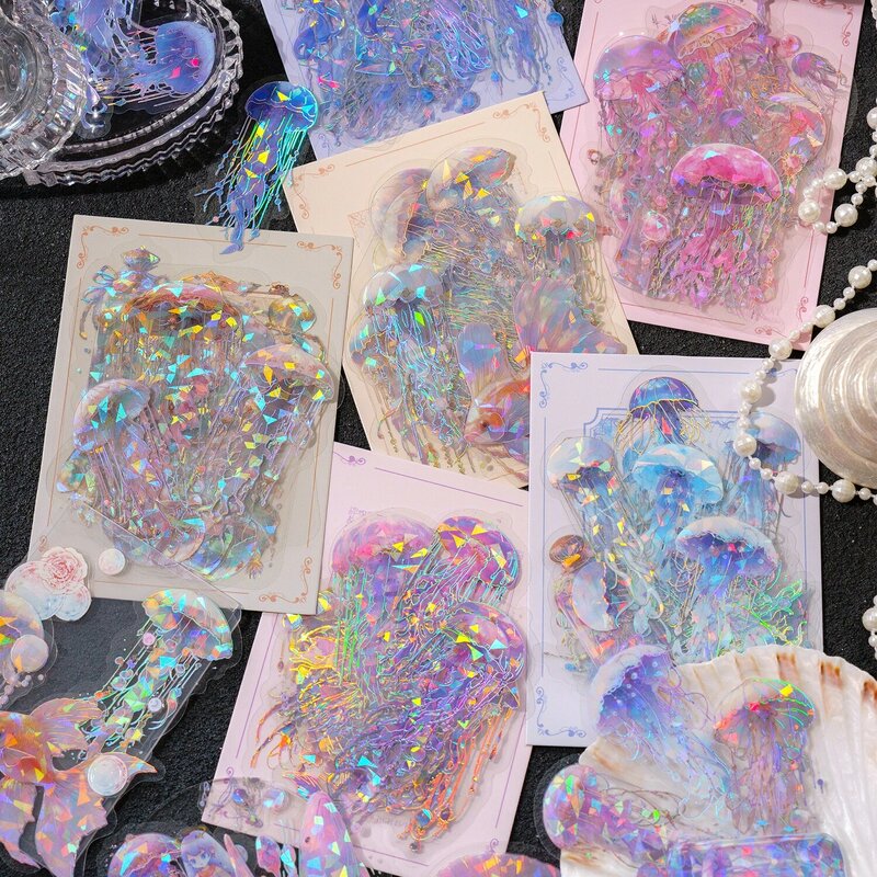 حزمة ملصق ليزر لقناديل البحر ، تشبه الحلم ، الألوان المائية ، المحيط ، اليد ، خيمة ، diy بها بنفسك ، مواد الكولاج الزخرفية ، 20 قطعة