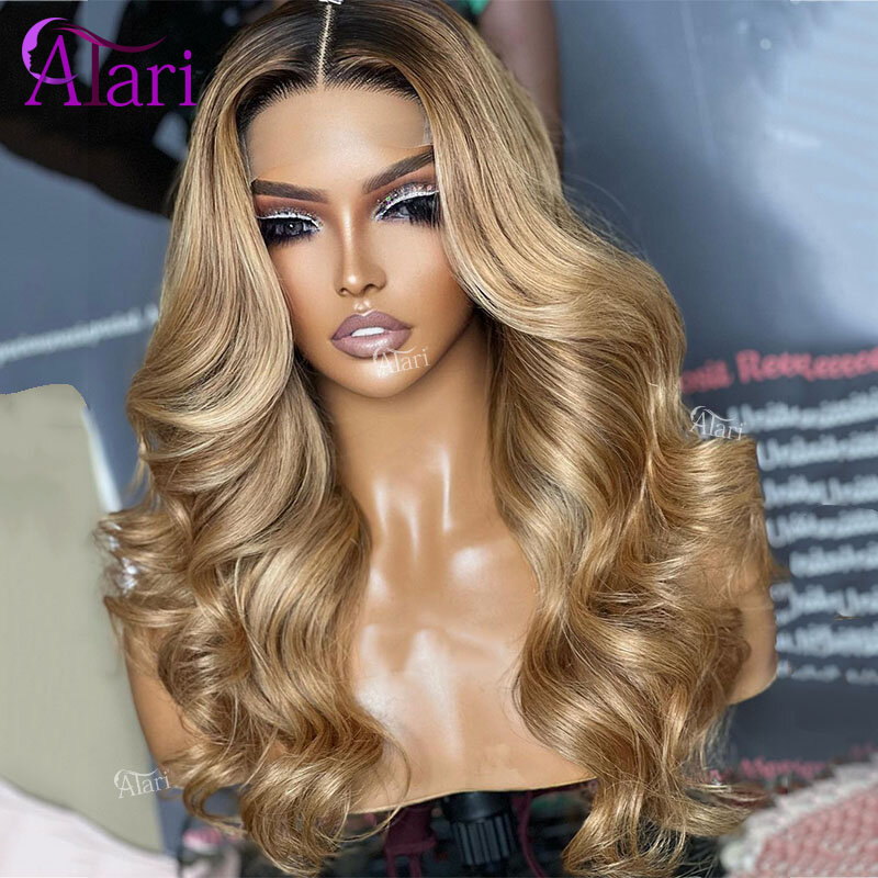 13X6 Lace Frontale Body Wave Pruik Bruine Wortels Ombre Blonde 13X4 Lace Front Human Hair Pruiken Baby Hair Transparant 5X5 Close Pruik