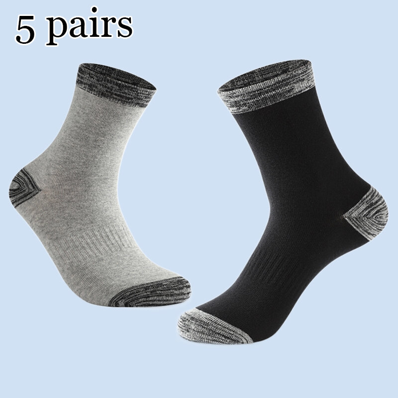 5 pasang/lot kaus kaki pria kualitas tinggi kaus kaki musim gugur musim dingin kasual lari hitam olahraga mendaki kaus kaki panjang pria nyaman ukuran 38-44
