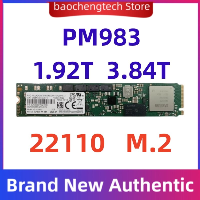 PM983ใหม่1.92T 3.84T SSD Solid-State Drive 22110 NVMe 1.88T โปรโตคอล PCEI3.0ป้องกันการปิดแคชอิสระสำหรับ Samsung