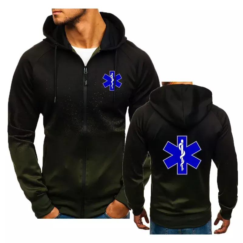 2024 Hot sale Men's sweatshirt jacket EMT Emergency Ambulance print Color contrast hoodie for men classic men's sportswear