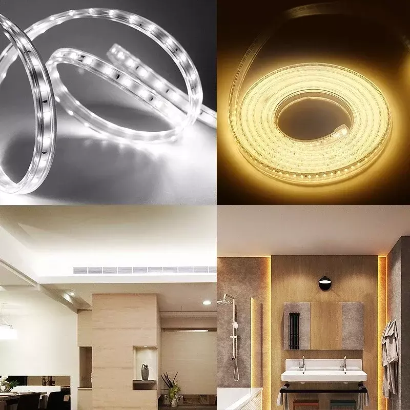 EUプラグ付き防水LEDストリップライト,高輝度,フレキシブル,キッチン,屋外,庭,220V, 5050