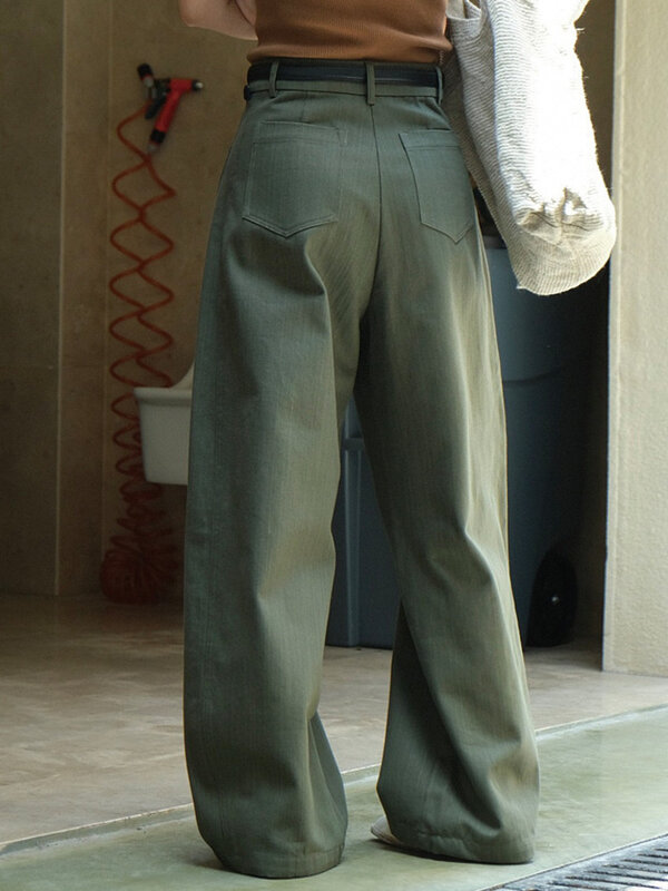 Lanmrem กางเกงขาม้าทรงหลวมเอวสูงสำหรับผู้หญิง, เสื้อผ้า2024ใหม่ฤดูใบไม้ผลิกางเกงขายาวตรงสีพื้น