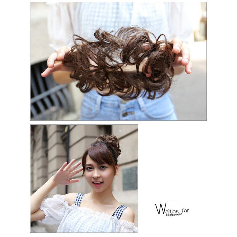 Hair Chignon Donut Synthetic Bun Fluffy Tousled Messy Curly Wig Elastic Band for Women