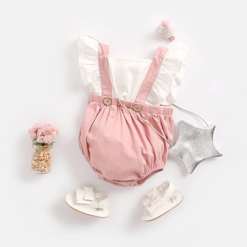 Модная детская одежда из мягкого хлопка с летающими рукавами, однотонные детские комбинезоны, наряды для новорожденных девочек