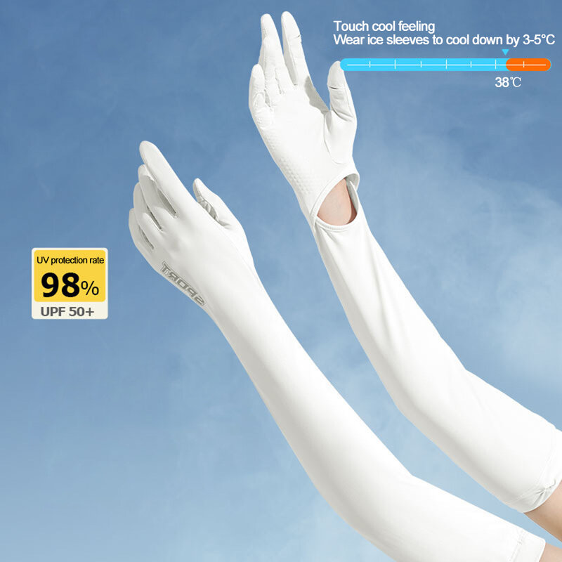 Gants de Protection solaire d'été sans doigts pour femmes, antidérapants, équitation en plein air, longue Protection UV, ombre, manches en soie glacée UPF50 +