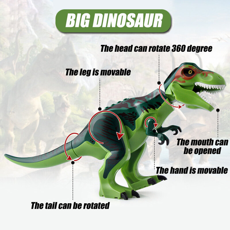Jurassic Dino World Large Dinosaurs Figuras, Blocos de Construção de Tijolos, Velociraptor, T-Rex, Triceratops, Indominus Rex, Brinquedos para Crianças
