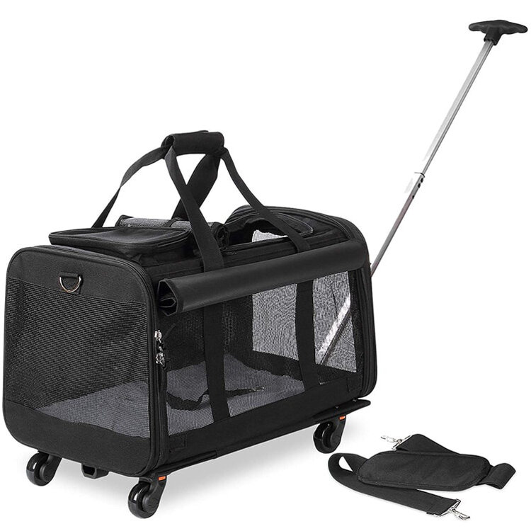 Airline Approved Mesh Breathable Travel Pet Stroller Trolley Dog Cat Backpack Pet Carrier With Wheels