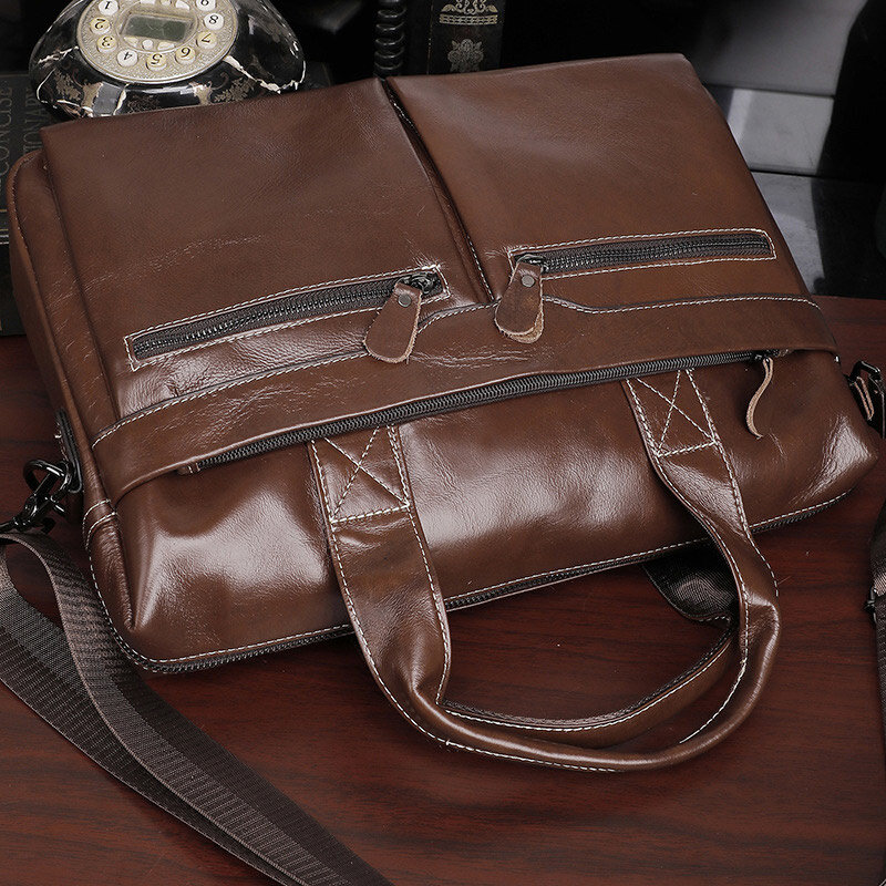 Bolsas de couro genuíno para homens, sacos do mensageiro do couro, sacola masculina, pastas do curso do negócio, alta qualidade