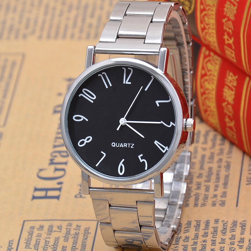 Simples masculino na moda aço inoxidável pulseira de quartzo relógio de pulso presente