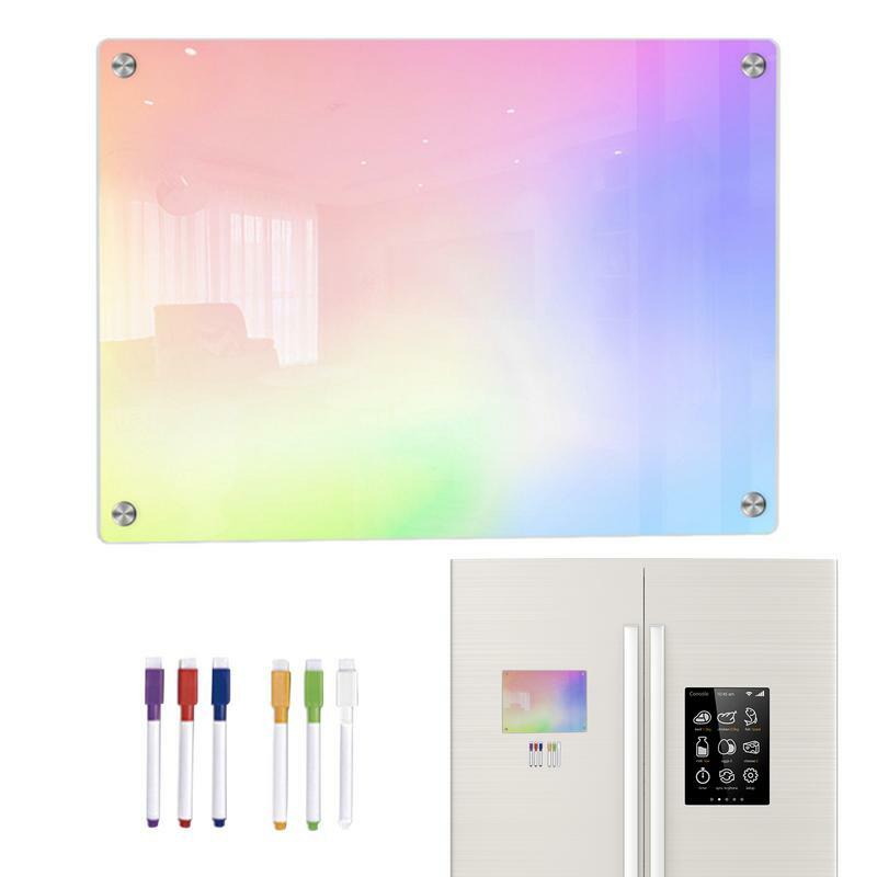 Placa magnética branca acrílico refrigerador planejador, apagável, planejador, memorando, 6 marcadores de quadro branco, multifuncional, decorativo