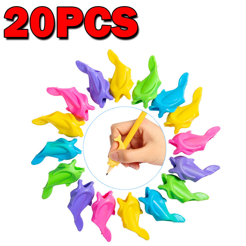 20pcs New Kids Pen Holder Silicone Baby Learning Writing Tool Correction Device Fish Pencil Grasp Writing Aid Grip Stationery