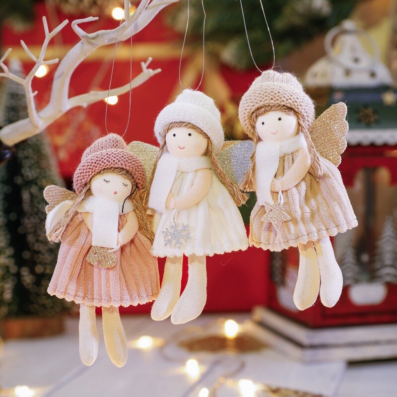 Anjo pendurado ornamentos para decorações de Natal, bonecas para casa, árvore de Natal, pingente bonito, presente infantil