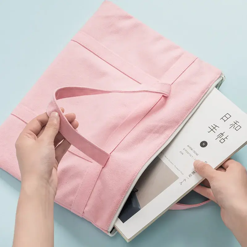กระเป๋าเอกสารผ้าแคนวาสสำหรับ A4ขนาดใหญ่พกพาได้กระเป๋าช้อปปิ้งใช้ซ้ำได้