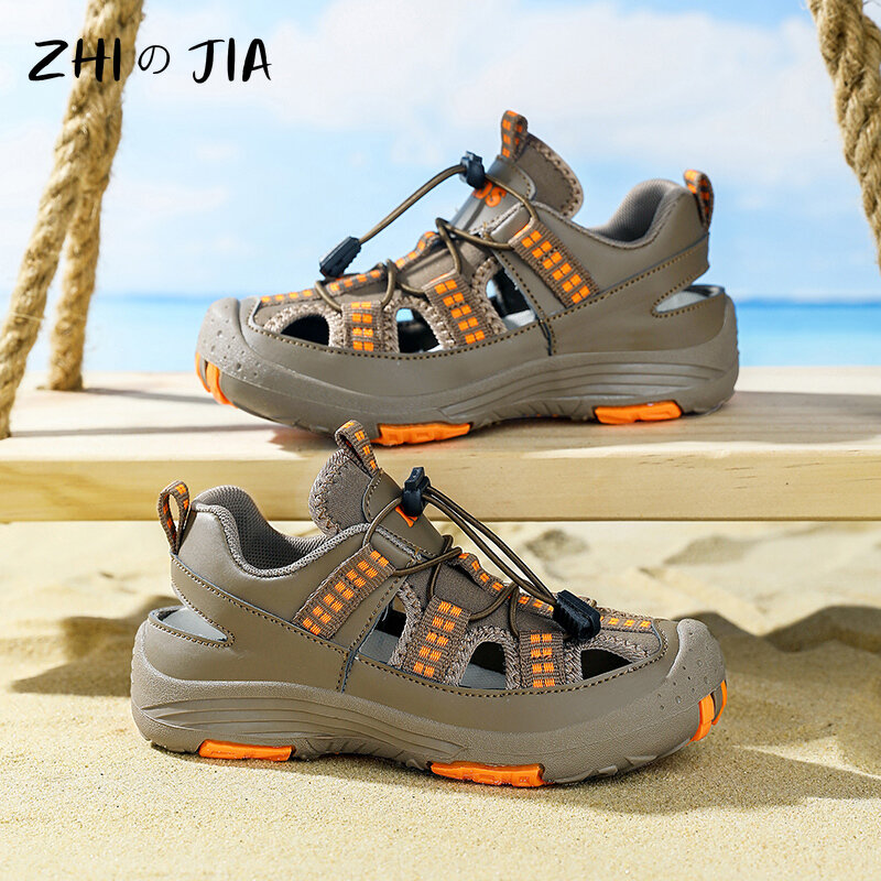 Sandálias infantis antiderrapantes de praia ao ar livre, sapatos de montanhismo resistentes ao desgaste, sandálias respiráveis casuais, moda verão, nova
