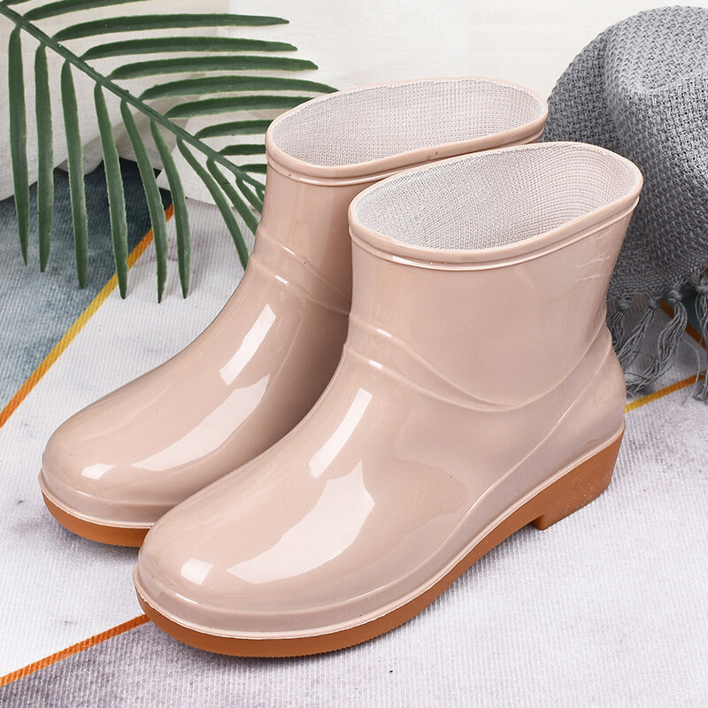 Rain Shoes Woman Ankle Rainboots Rubber Boots Non-Slip Water Shoes Female Galoshes Autumn Winter Women Warm Snow Boots