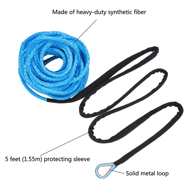 2PCS Synthetic Winch Rope Winch Line Cable Rope For UTV ATV Winch Truck Supplies Blue