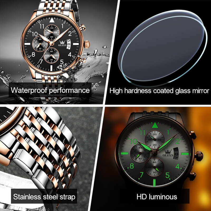 OLEVS 2869 Fashion Mens Stainless Steel Watches Luxury Quartz Wristwatch Clock Men Business Casual Watch Relogio Masculino