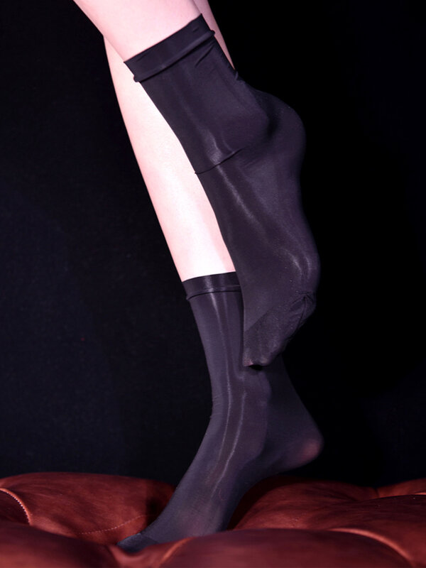 Adult Silk Calf Socks Nylon Oil Shiny High Stockings Sheer Ankle Length Socks Sexy Tight Thin Hosiery Summer Glossy Stockings