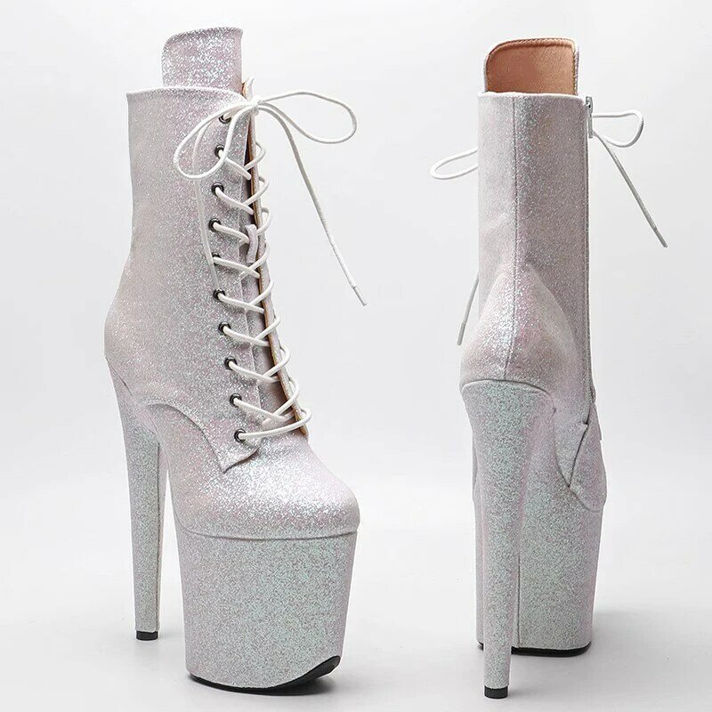 Женские ботильоны с круглым носком Auman Ale, экзотические ботинки из искусственной кожи на высоком каблуке 20 см/8 дюймов, обувь для танцев на шесте, 164-1