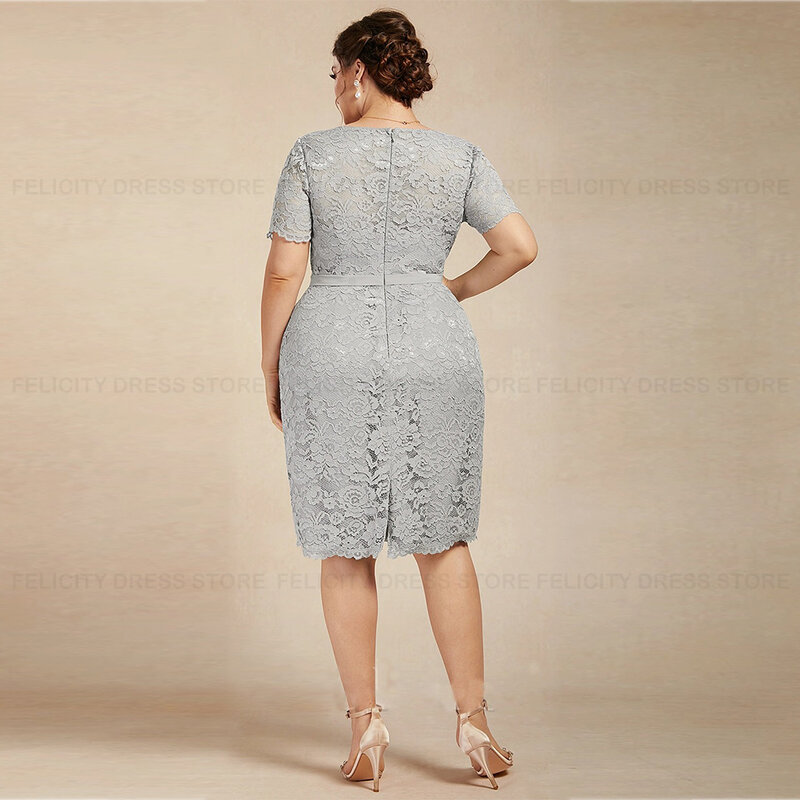 Женское элегантное платье для матери невесты 2024, платье-футляр из двух частей с круглым вырезом, кружевные размера плюс свадебные платья для гостей