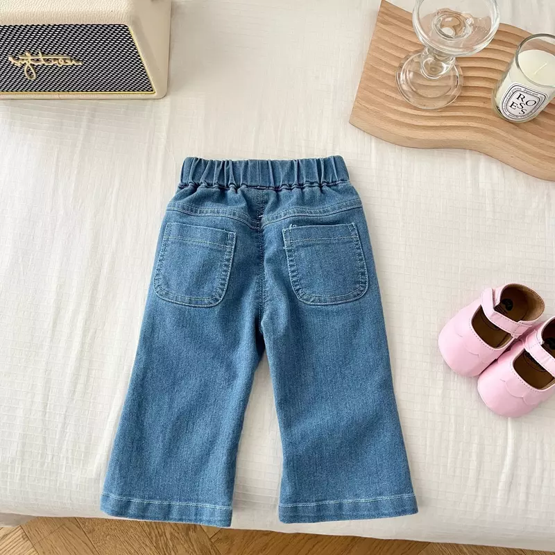 Jeans bonitos das meninas do bebê com bolsos bonitos, calças de ganga, roupa ocasional, mola, outono, 0-6Y, 2022