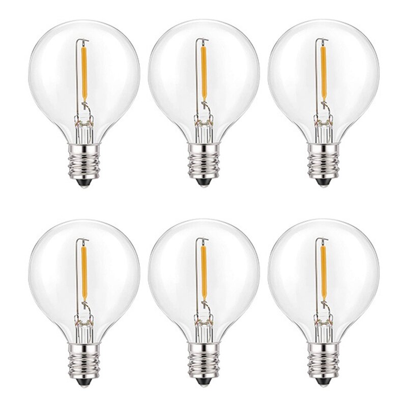 شاتيربروف LED استبدال المصابيح الكهربائية ، غلوب لمبات ل أضواء سلسلة الشمسية ، الدافئة الأبيض ، G40 ، E12 المسمار قاعدة ، 6 قطعة