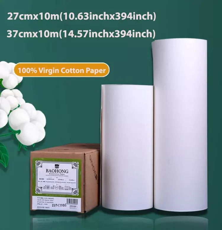 BAOBOOM-Rouleau de papier d'interconnexion G, papier d'art 300 coton, encre gouache, acrylique, 140lb, 100% g, 27cm, 37cm x 10m
