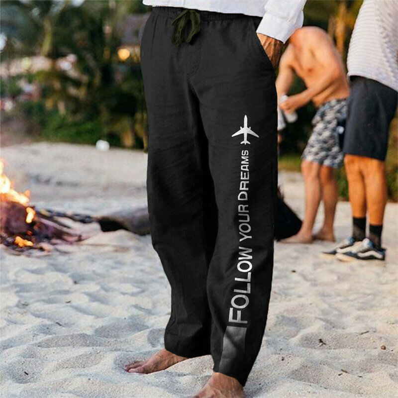 Letnie modne męskie spodnie z szerokimi nogawkami w paski z nadrukiem 3D luźne spodnie plażowe wakacyjnych spodni z szerokimi nogawkami