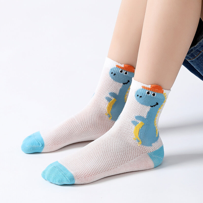 Детские носки, сетчатые тонкие короткие носки для мальчиков, весна-лето, Детские хлопковые носки с динозавром для малышей