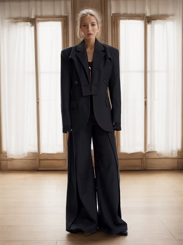 Женский деловой костюм, черный однобортный Блейзер с асимметричным перекрестным воротником, деловой Блейзер, 1 шт.