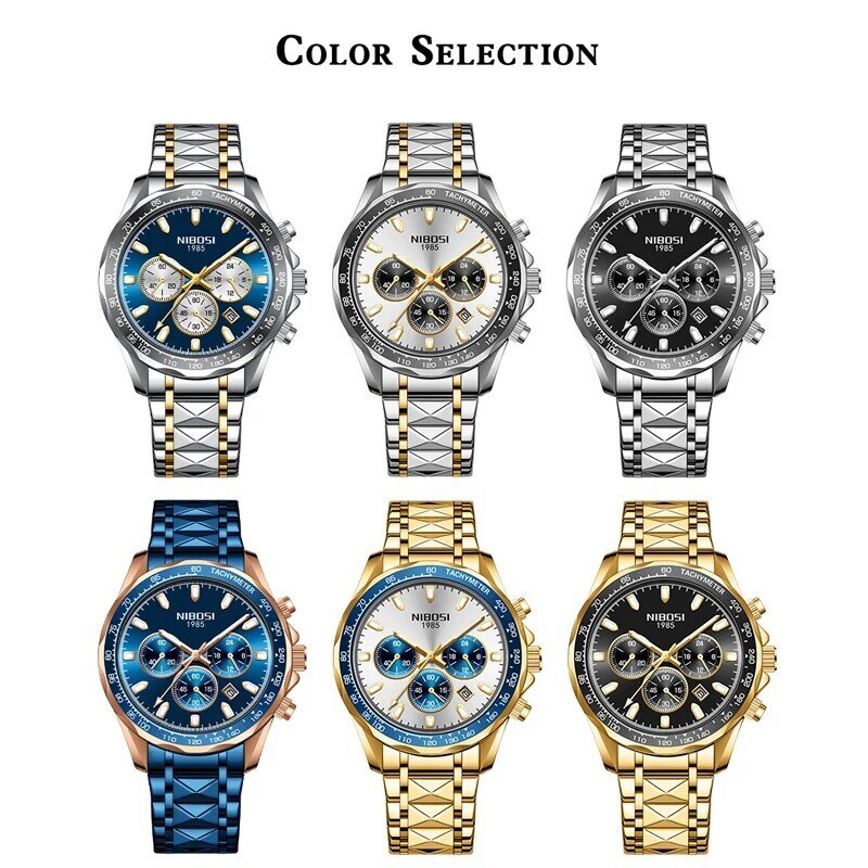 Nibosi-relógio de pulso masculino, quartzo, à prova d'água, com cronógrafo, com data de exibição, marca de luxo, business, para homens