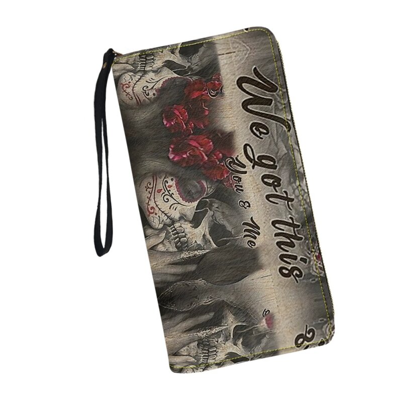 Skull Love Retro Gothic Wallets for Women Luxury Leather Ladies Purse Multifunction Wrist Strap Girls Change Bags Card Holder