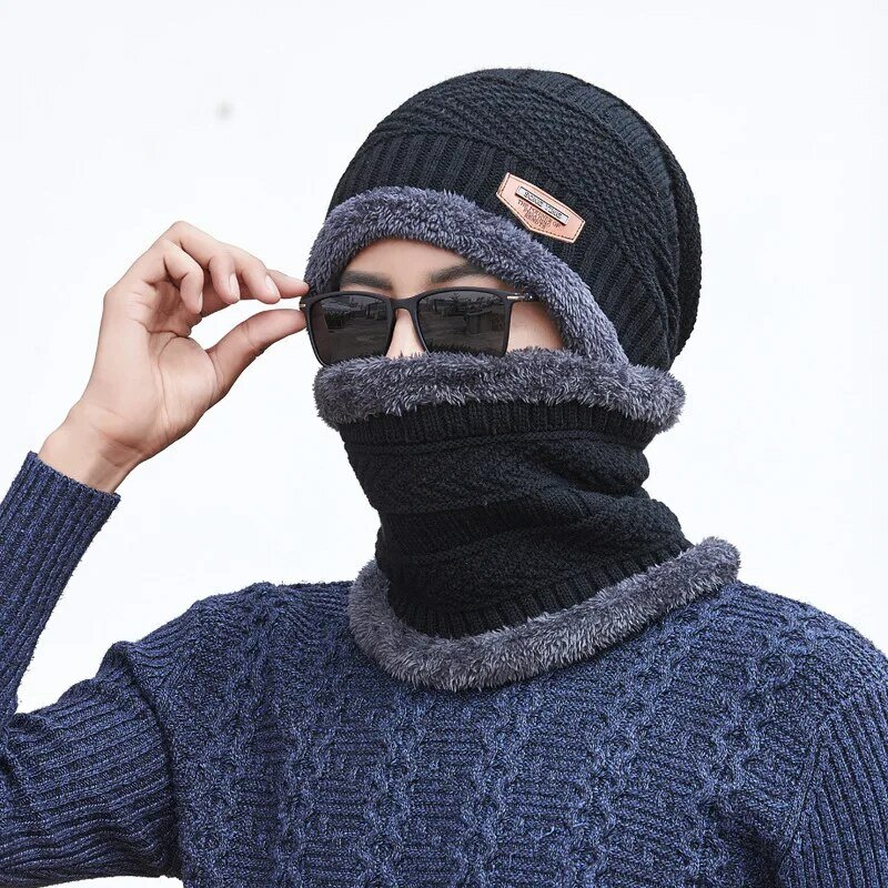 Winter Thickened Knitted Hat For Men, Velvet Warm Neck, Integrated Hat, Thickened Woolen Hat, Windproof And Cold-Resistant Women