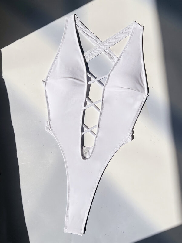 Seksowny krzyżowy Backless wysokie cięcie damskie stroje kąpielowe jednoczęściowy strój kąpielowy kobiety ekstremalne stringi Monokini strój kąpielowy Swim Lady