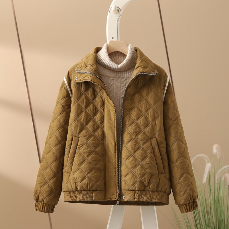 Women's Clothing Autumn/Winter Lapel Coat Solid Color Long-Sleeved Jacket Quilted Lines Large Size Short Coat