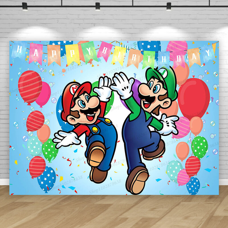 Super Marios Bros dekorasi latar belakang pesta anak laki-laki tantangan permainan ulang tahun latar belakang perlengkapan spanduk Studio foto Pancuran bayi