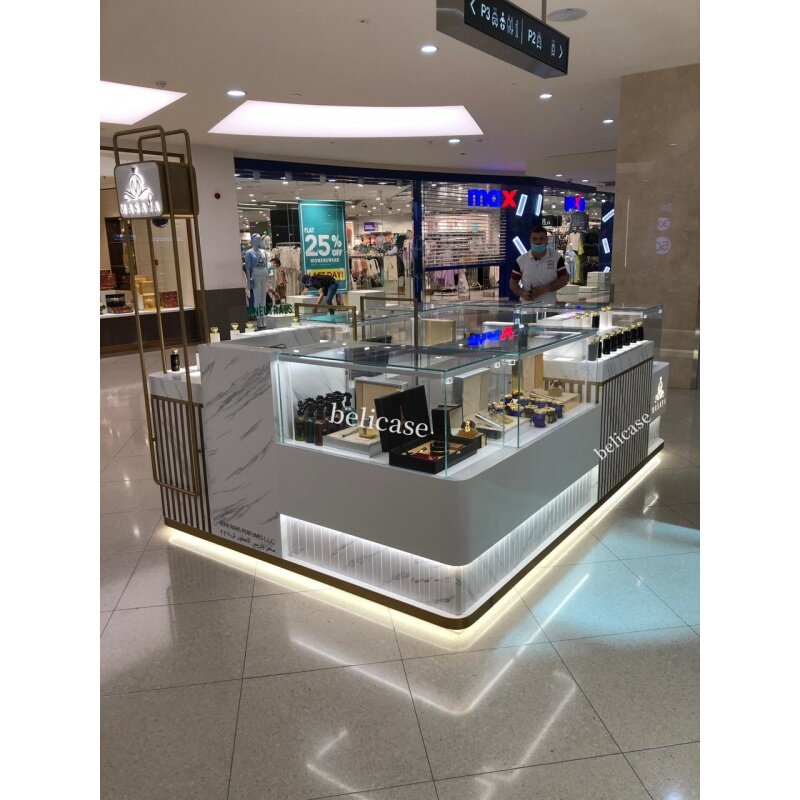 Niestandardowe, wykonane na zamówienie perfumy gablota szkło na wyświetlacz centrum handlowe nowoczesne perfumy kiosk projekt mebel wystawowy