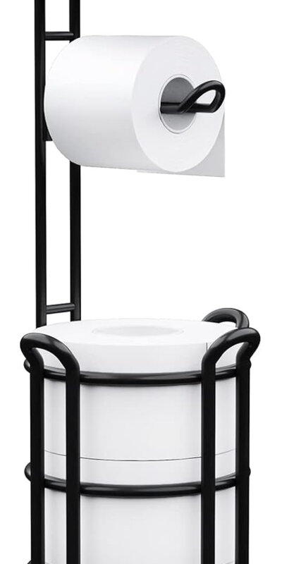 Toilet Paper Holder Stand with Shelf, Free Standing Toilet Tissue Roll Storage RackDispenser JumboPaper, for Bathroom, Black