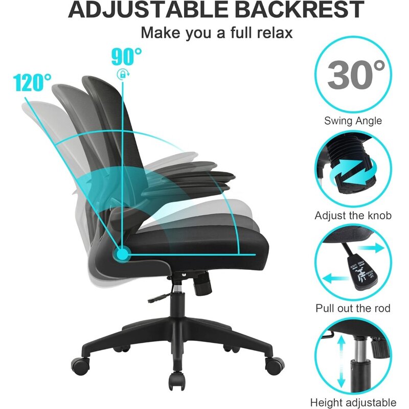 Office Desk Chairs, Ergonomic PC Desk Chair with Wheels, Adjustable Lumbar Support and Height, Swivel Computer Office Chairs