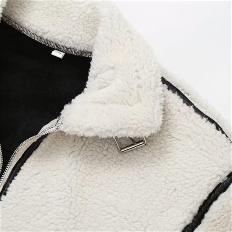 2024 Winter Fashion Female Warm Street Outwears Women Fake Fur Zipper Jacket Coat Loose Long Sleeve Lapel Collar Thicken Coats