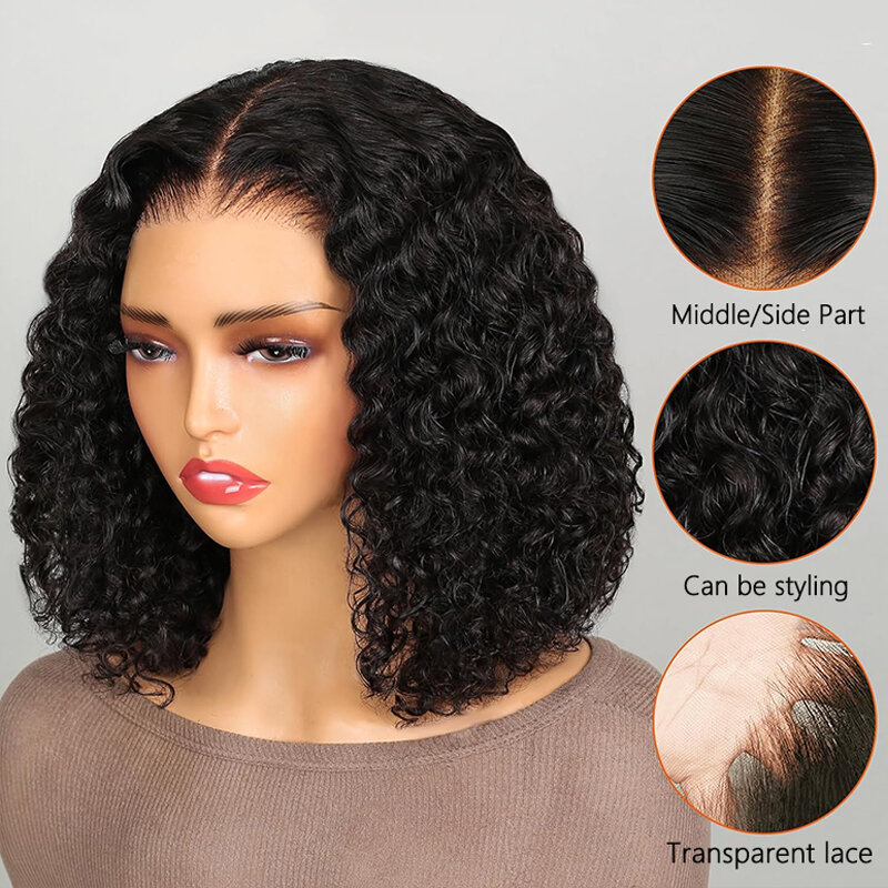 200% Плотность 13x4 фронтальные вьющиеся человеческие волосы, парики, короткие волосы в стиле Боб, предварительно выщипанные индийские натуральные волосы естественного цвета 10-16 дюймов