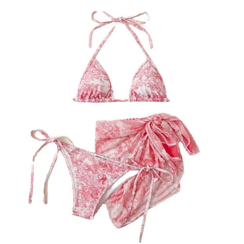 2024neue trend ige Marke Tinte Malerei Bikini Designer Bade bekleidung Damen Kordel zug Badeanzug drapieren dreiteiliges Set