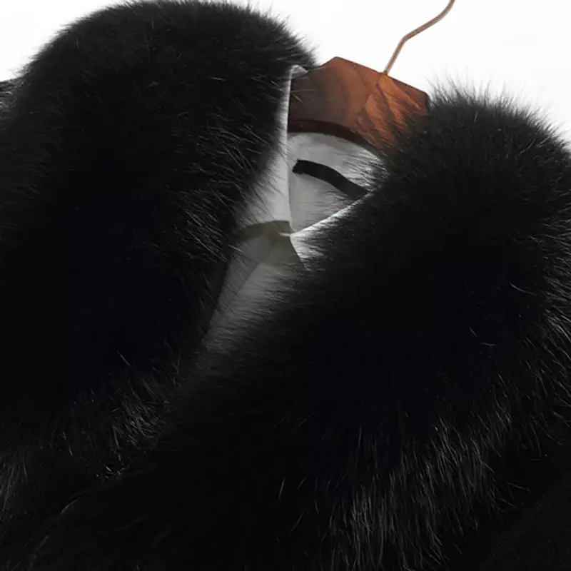 AYUNSUE-Chaqueta de piel de oveja para hombre, abrigo largo de piel auténtica con cuello de piel de zorro, prendas de vestir exteriores gruesas para invierno, 2021