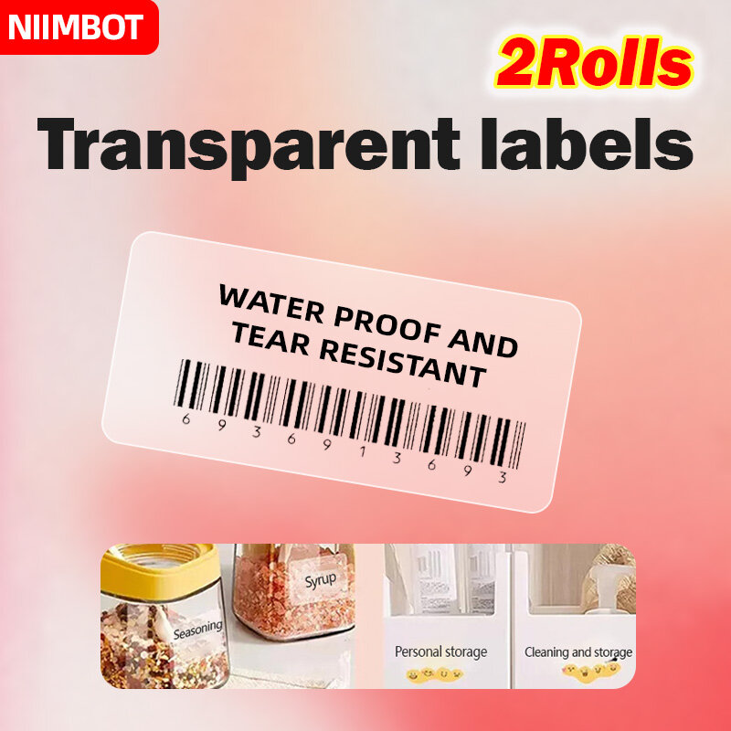 NIIMBOT-papel térmico transparente resistente al agua, etiqueta de precio antiaceite, resistente a los arañazos, B1/B21/B203/B3s