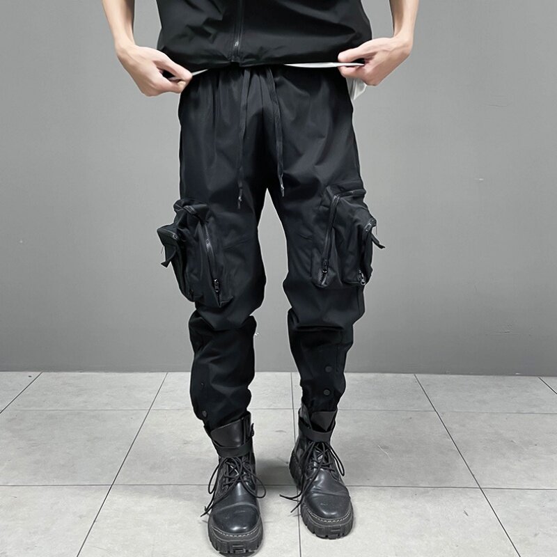 Calças de carga tática de bolso com zíper múltiplo masculina, moda punk estilo rua alta, com algemado, nova, outono, Y2K, 2022